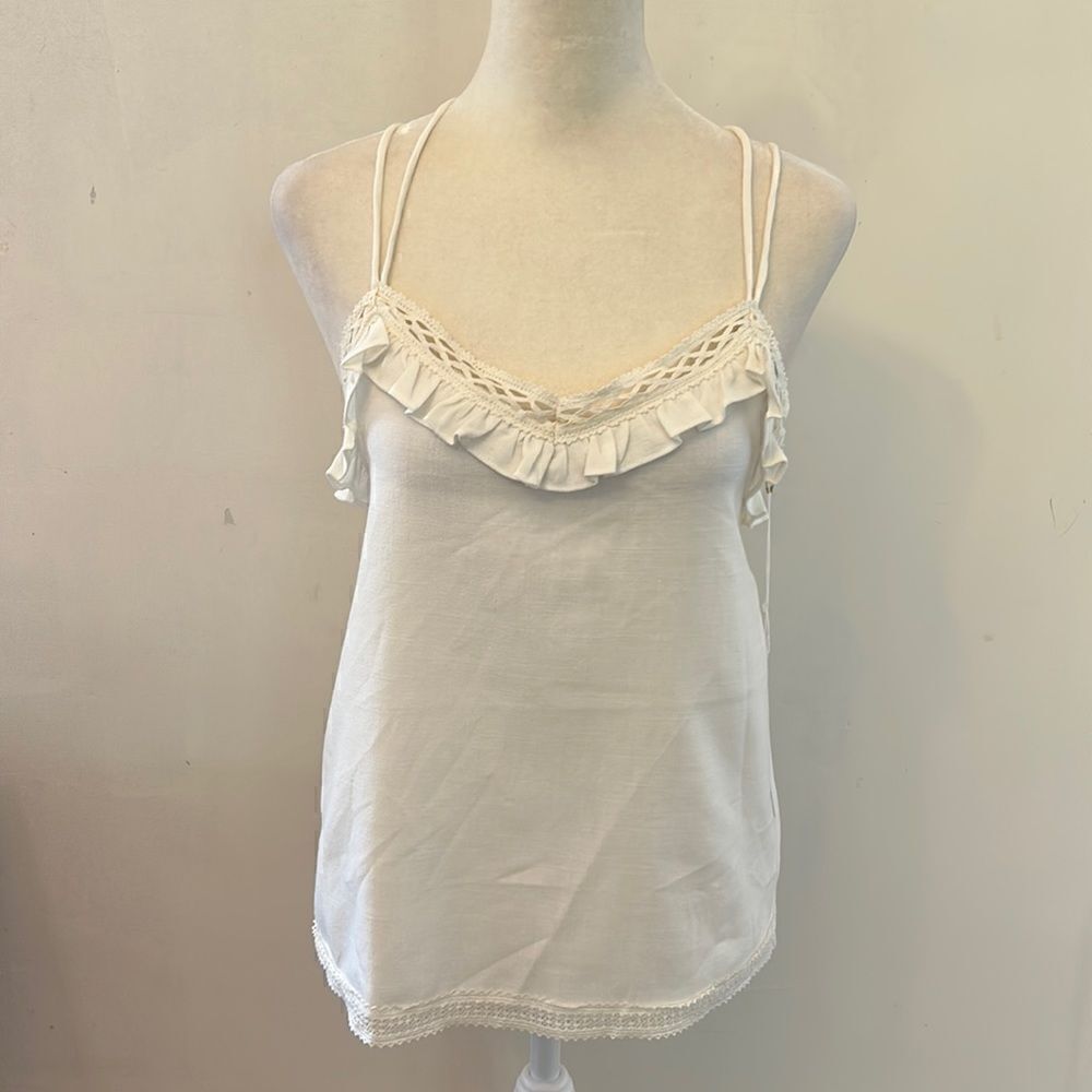 Bishop + Young cream colored ruffle lace camisole Size S New